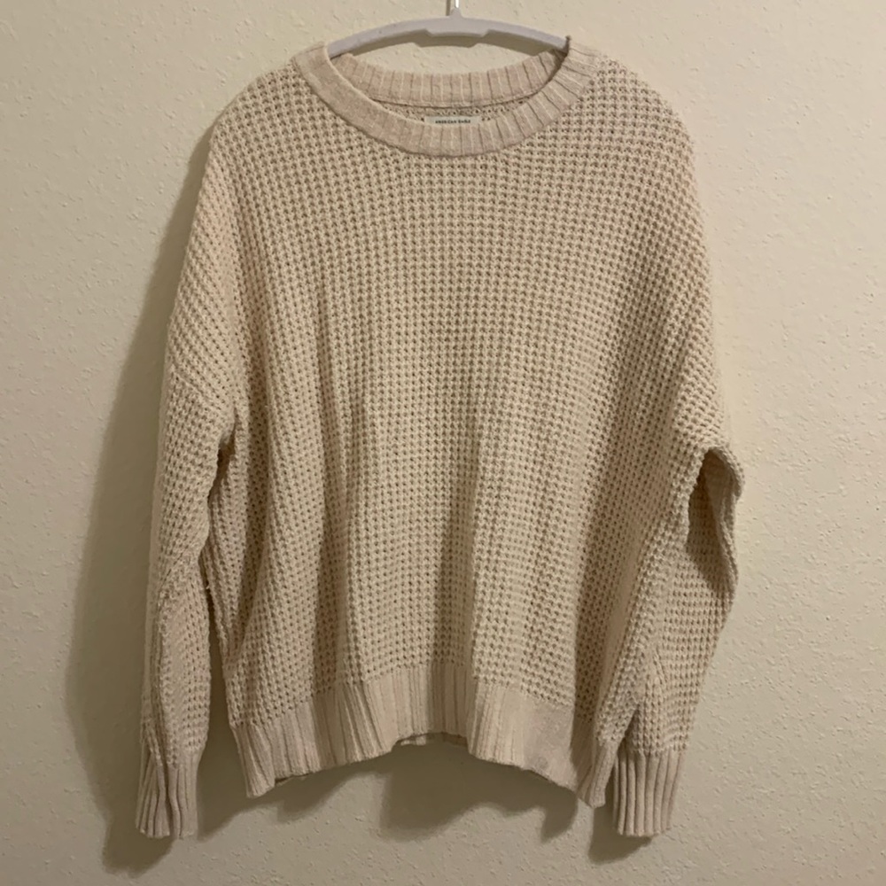 American Eagle Outfitters size small cream oversized crew neck sweater